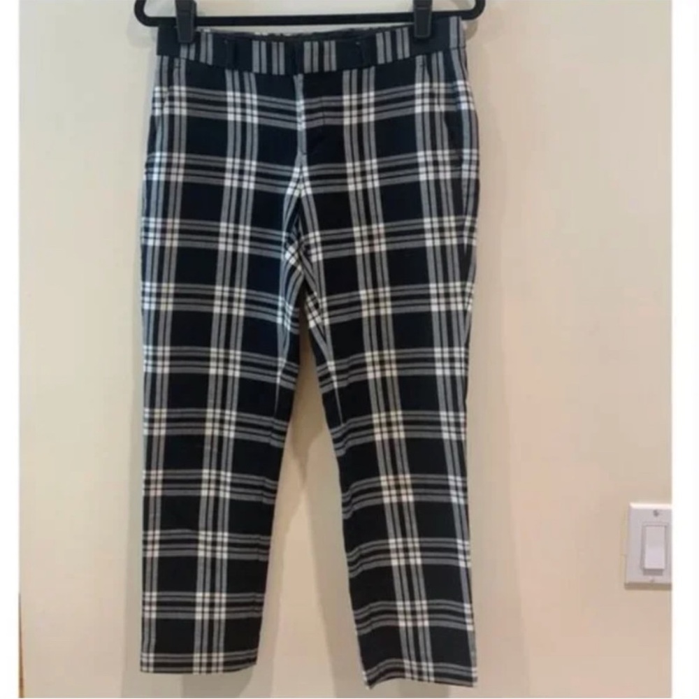 Black Banana Republic Avery Plaid Straight Leg Trouser Pants [Size 0] - Picture 2 of 4